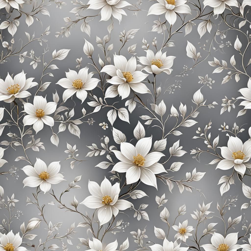 Ethereal White Floral Pattern in Detailed Matte Style
