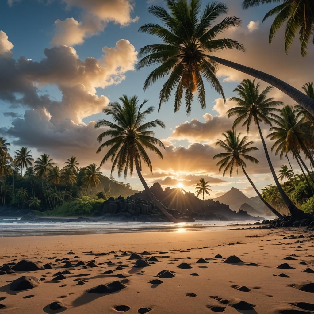 Tropical Island Sunset Panorama: Digital Matte Painting