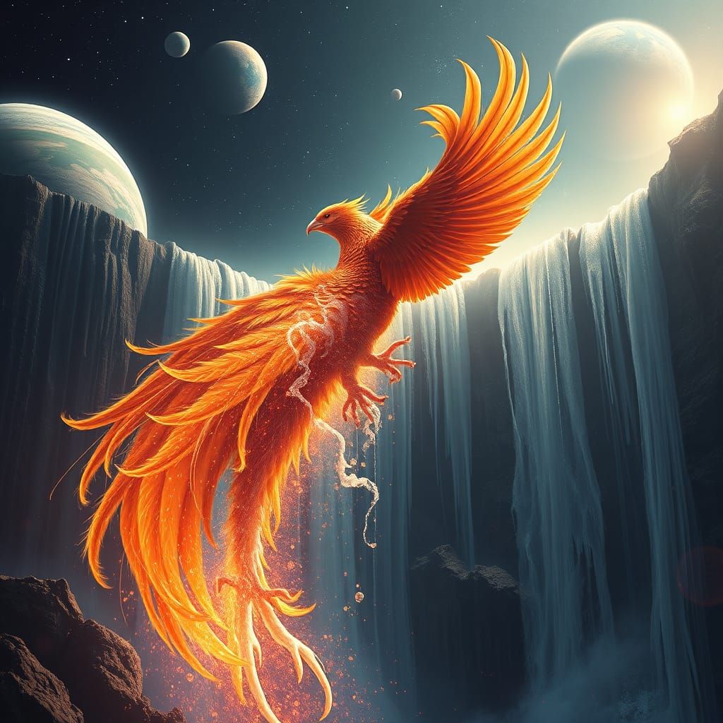 Phoenix Melts into Waterfall of Cosmic Light
