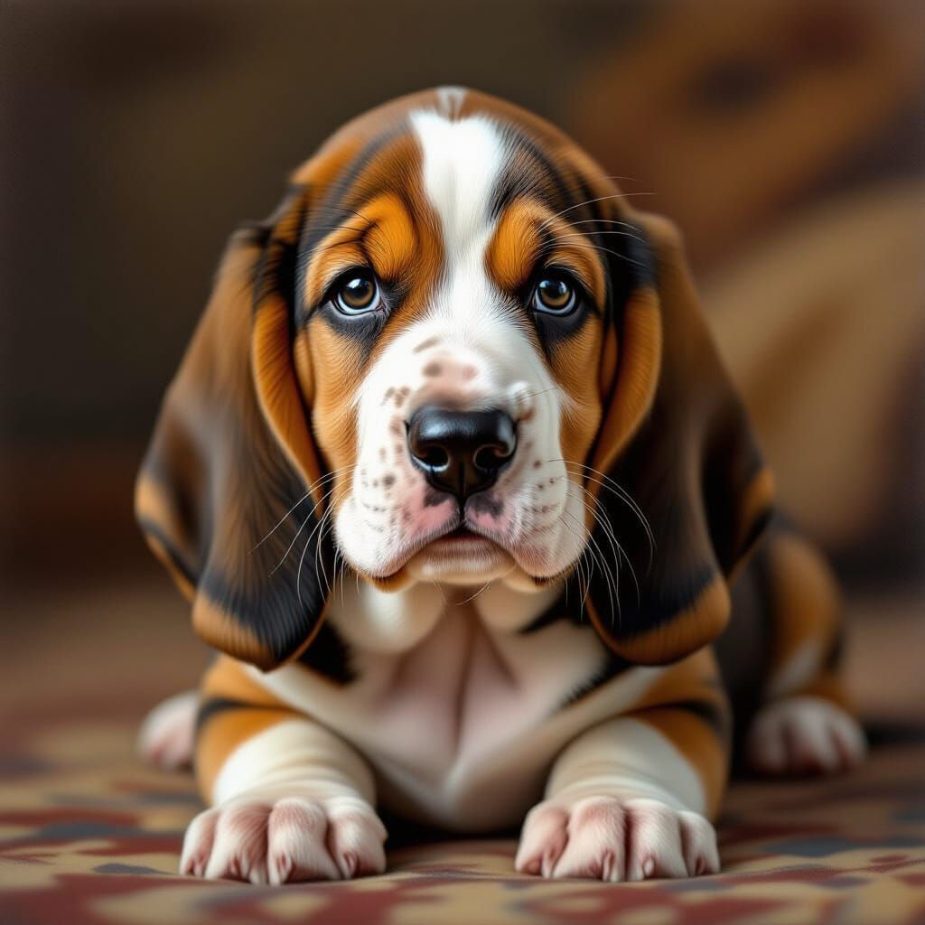 Basset Hound Puppy Portrait in Photorealistic Style