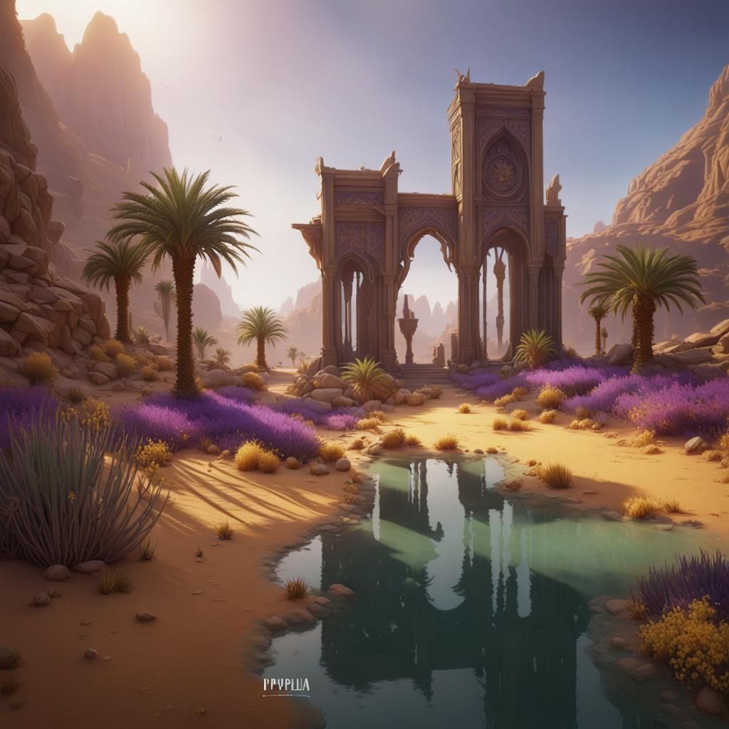 Desert Oasis Concept Art in Dark Fantasy Style