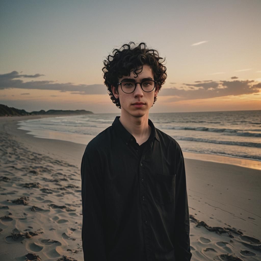 Boy with Camera at Sunset: Cinematic Film Still