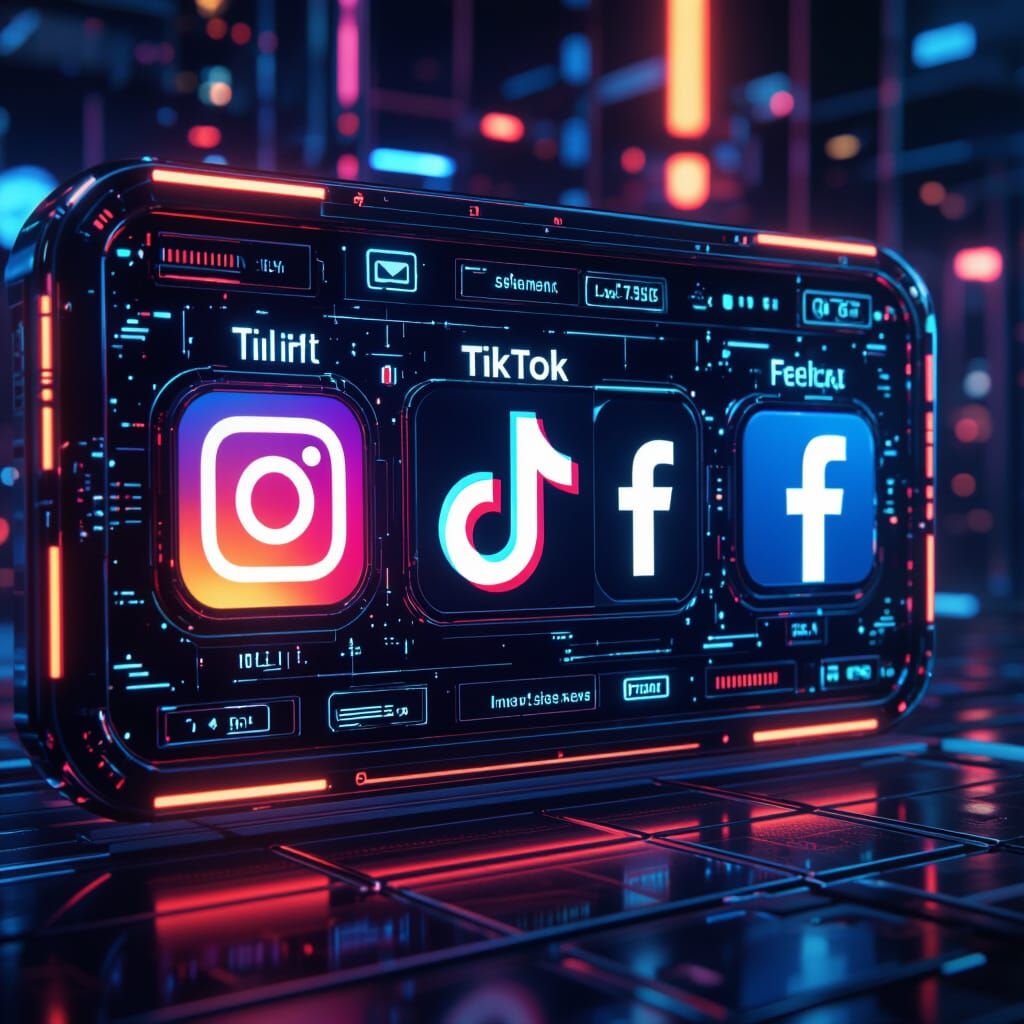 Futuristic Social Media Dashboard With Glowing Icons