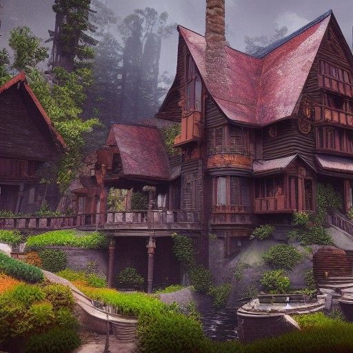 Fantastical House in Detailed Matte Painting Style