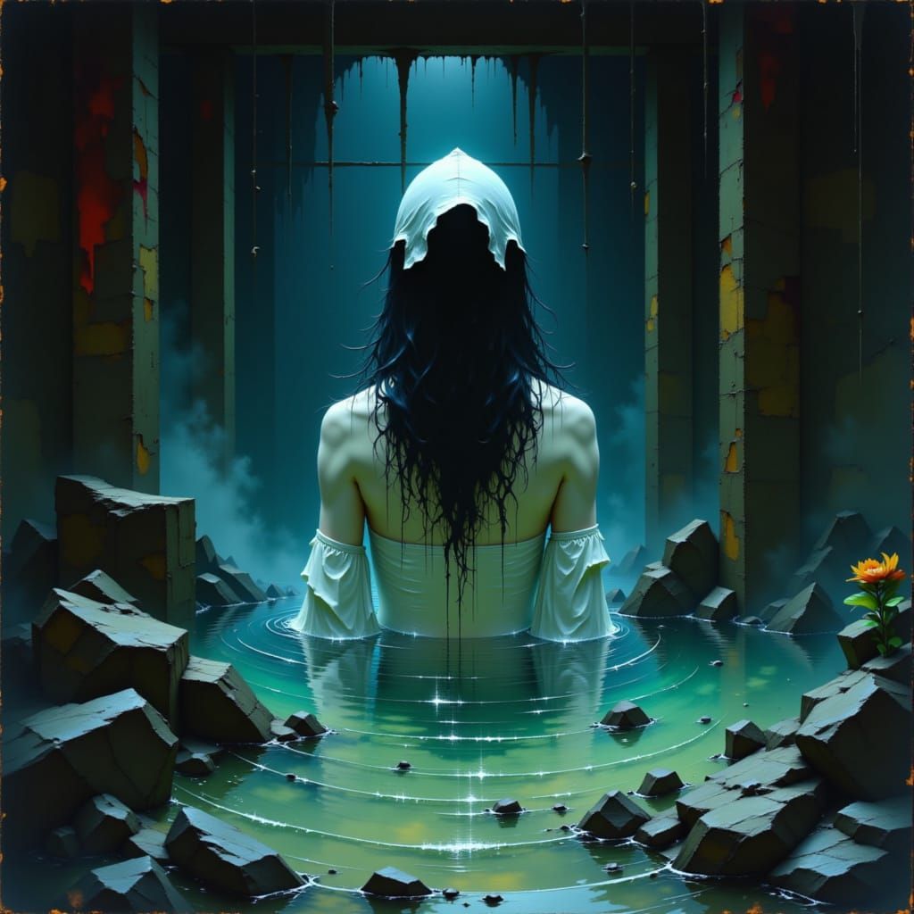 Aka Manto in Japanese Bathhouse, Inspired by Gothic Horror