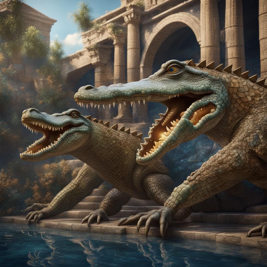 Dancing Crocodiles in Greek Mosaic Style