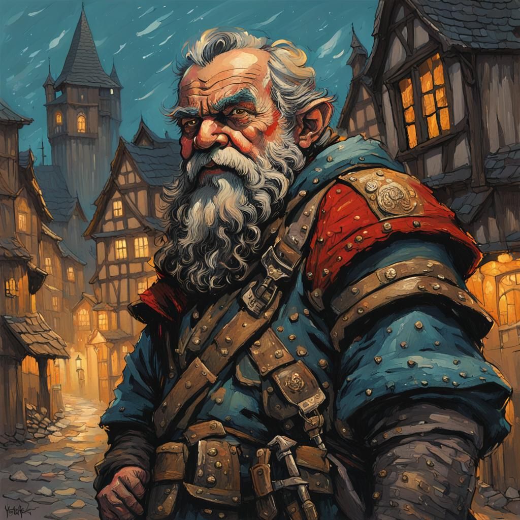 Angry Dwarf Night Watch in Medieval City
