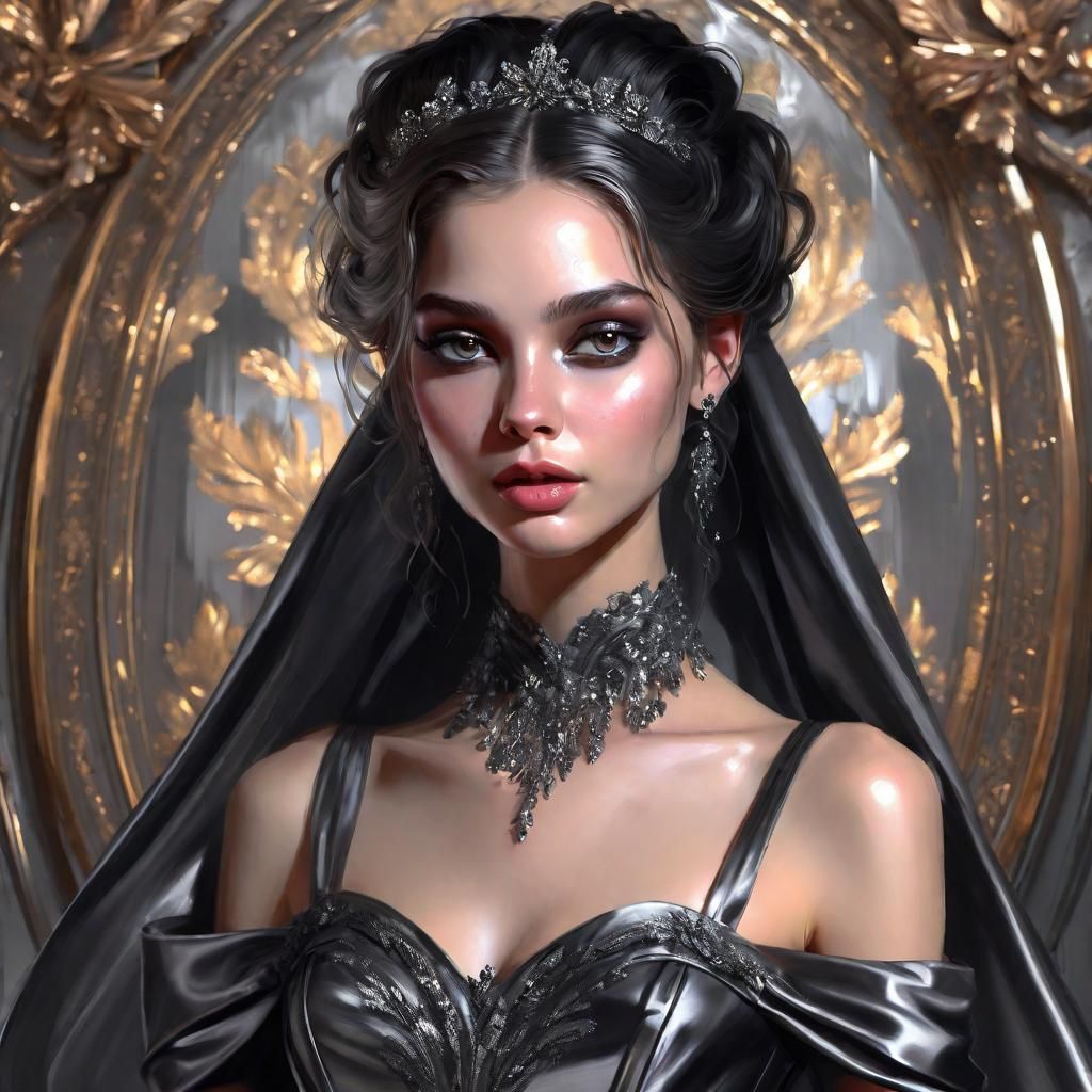 Gunmetal Foil Woman in Ornate Metal Room