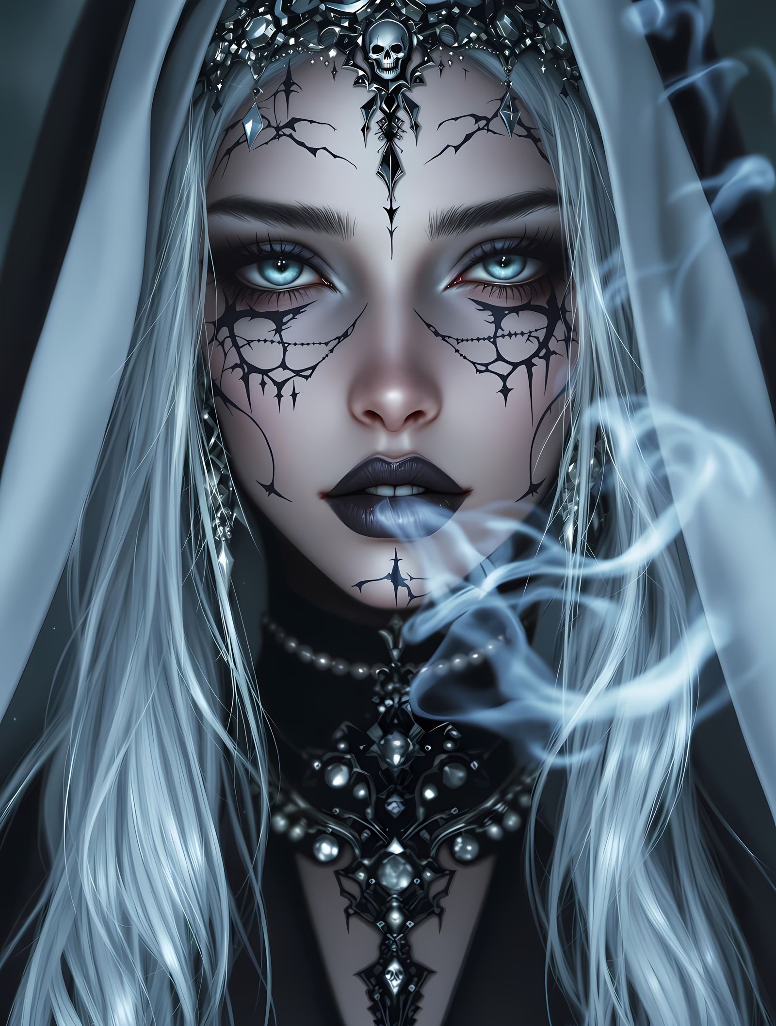 Surreal Gothic Goddess with Curling Smoke