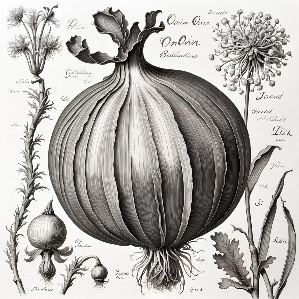 Detailed Botanic Ink Illustration of an Onion
