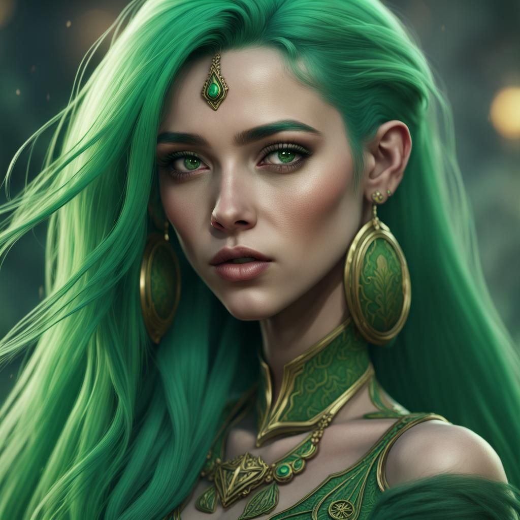 Girl with Long Green Hair: Fantasy Art