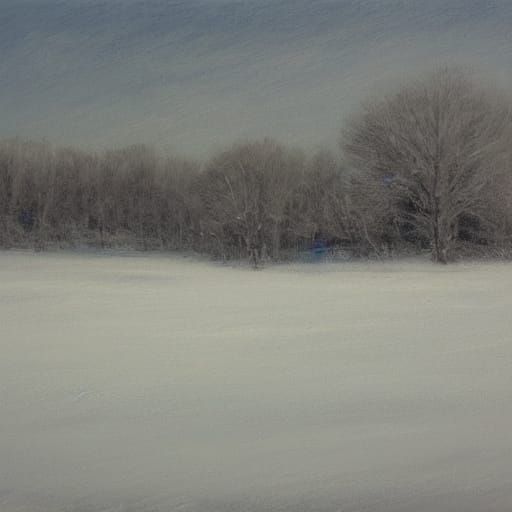 Impressionistic Snowy Landscape Under Pale Sky