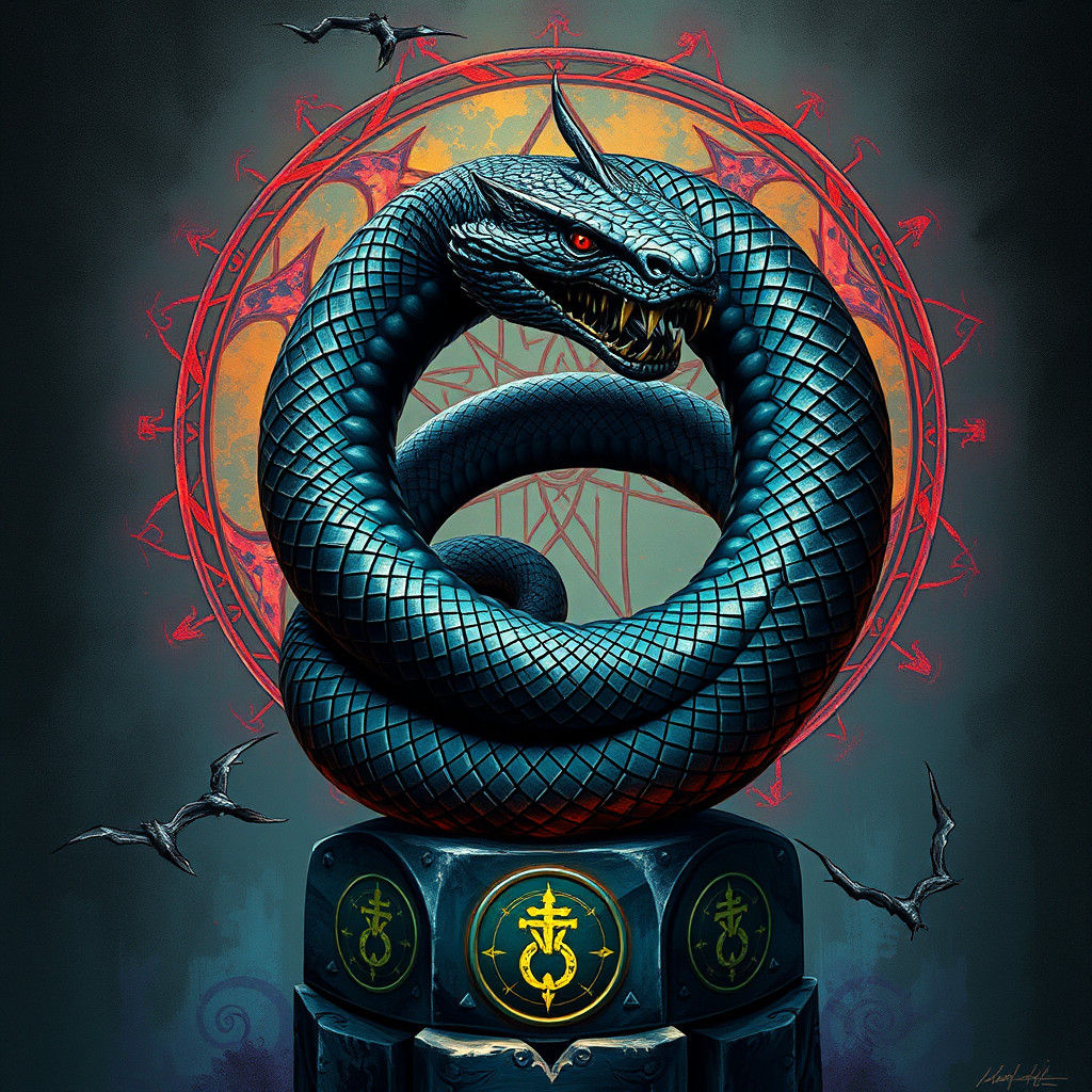 Gothic Ouroboros Serpent with Metallic Scales