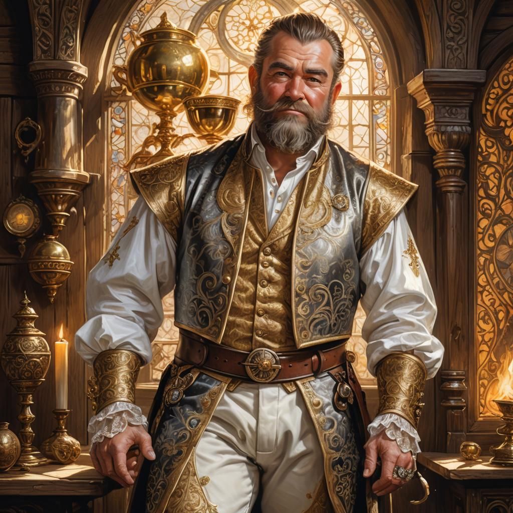Smiling Dwarf in Golden Breeches, Hyper-Realistic