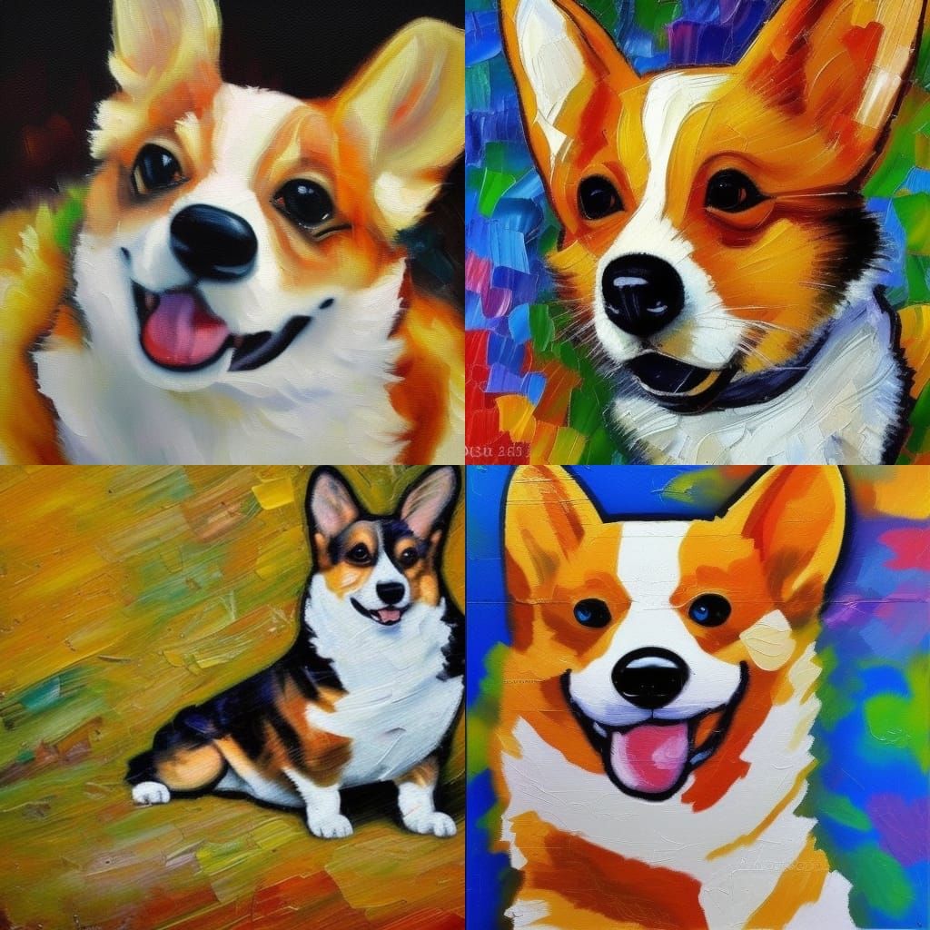 Colorful Corgi Impressionist Oil Painting