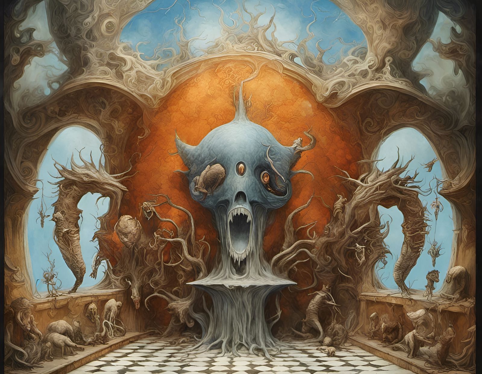 Cryptid Taxidermy in Primitive Structure: Hyperrealistic Oil...