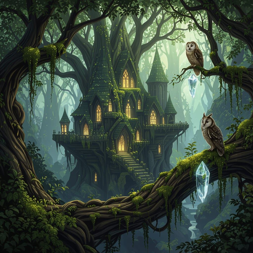 Enchanted Elven City in Mystical Forest Concept Art