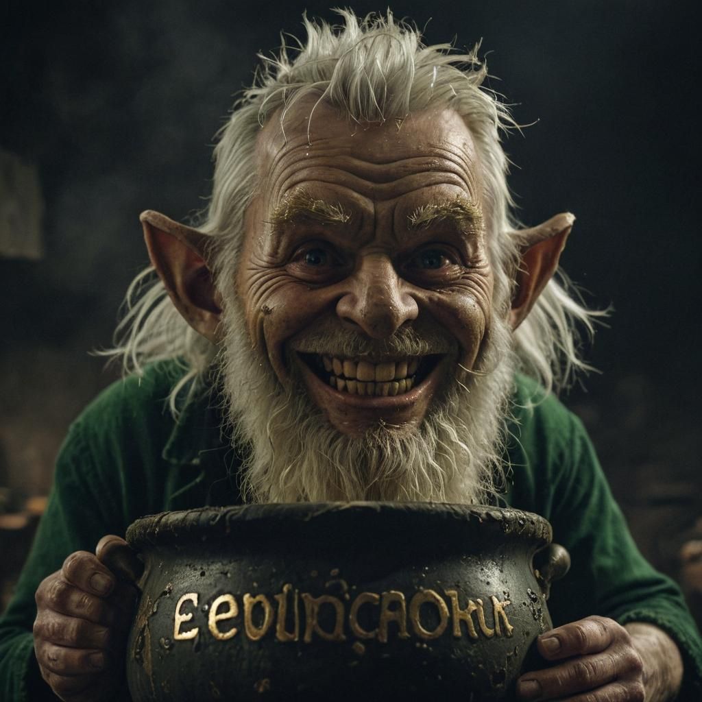 Ominous Leprechaun with Pot of Gold in Dark Fantasy Style