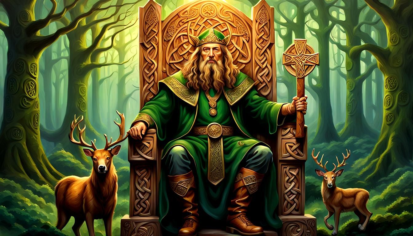 Dagda on Throne in Celtic Forest