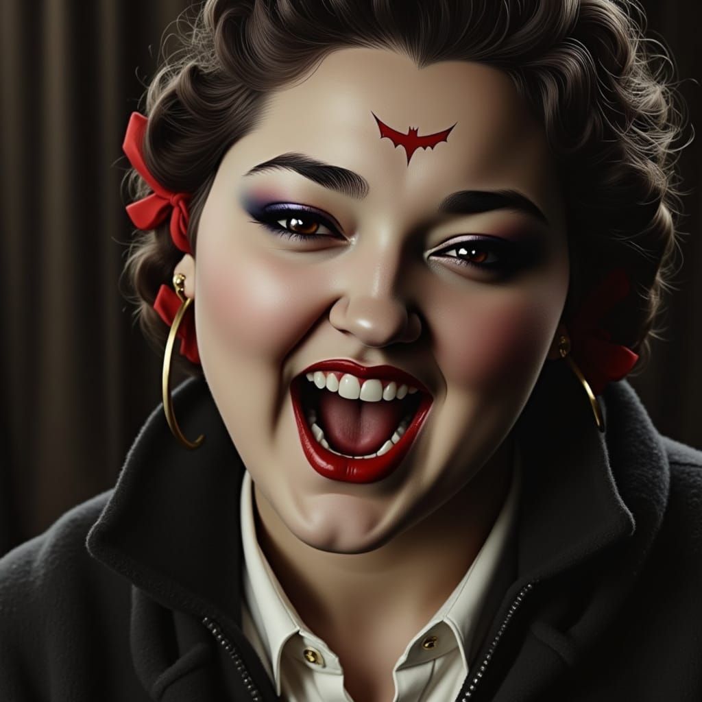 Fierce Vampire Portrait with Long Sharp Fangs