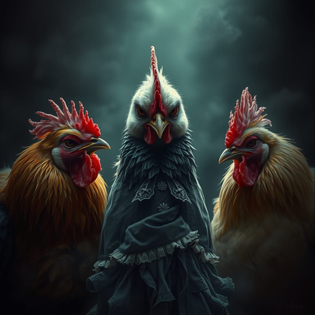 Grumpy Chick Mesmerizes Wedding Chickens in Dark Fantasy