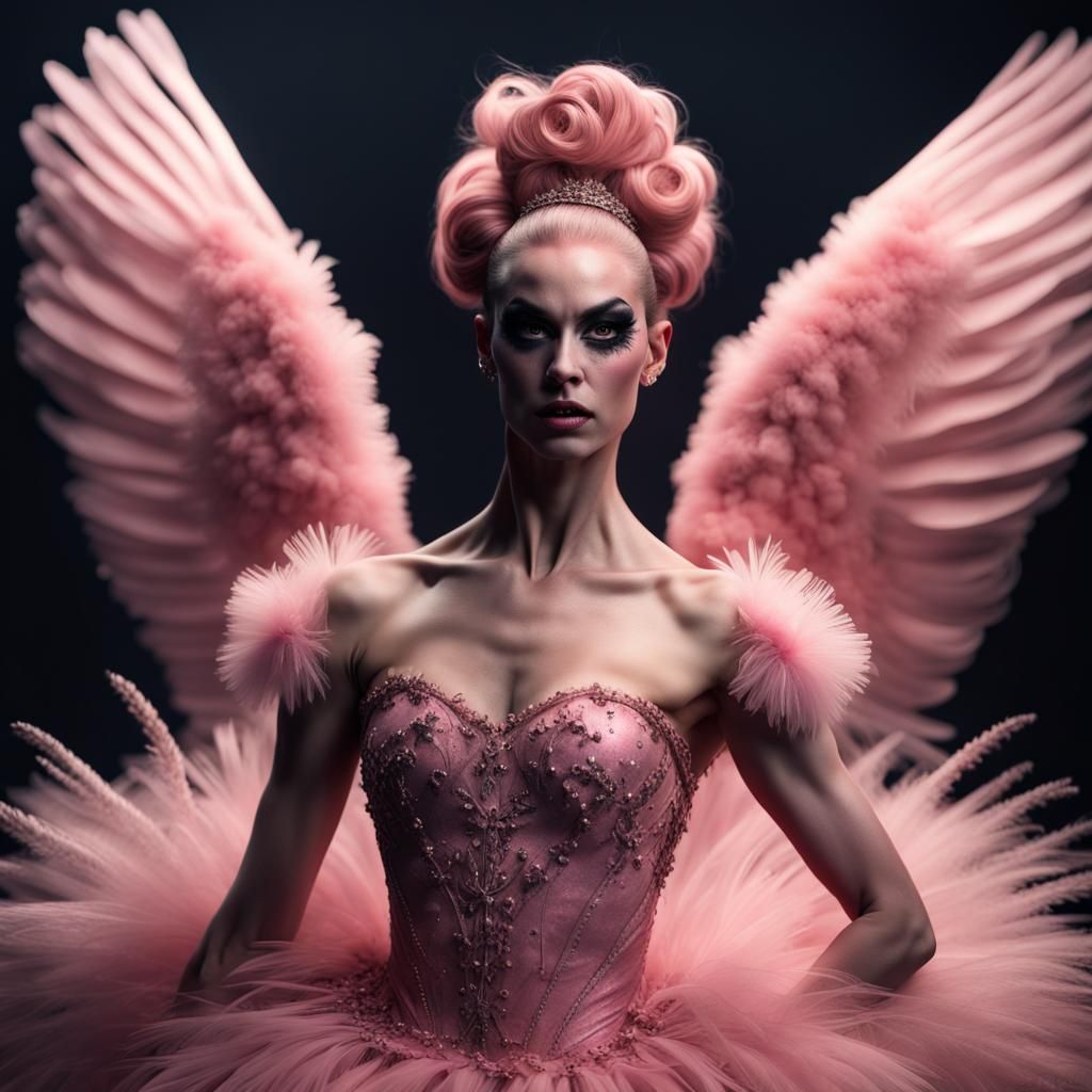 Muscular Drag Queen in Pink Swan Costume