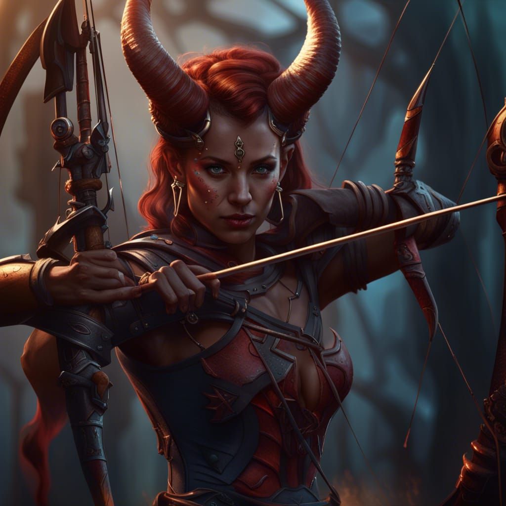 Tiefling Archer in Detailed Matte Painting Style