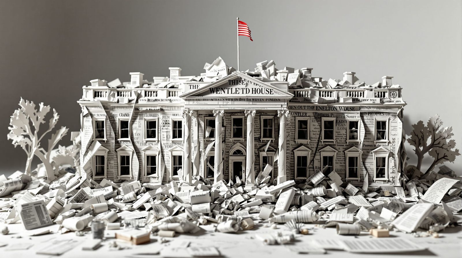 White House Demolished Paper Art Sculpture
