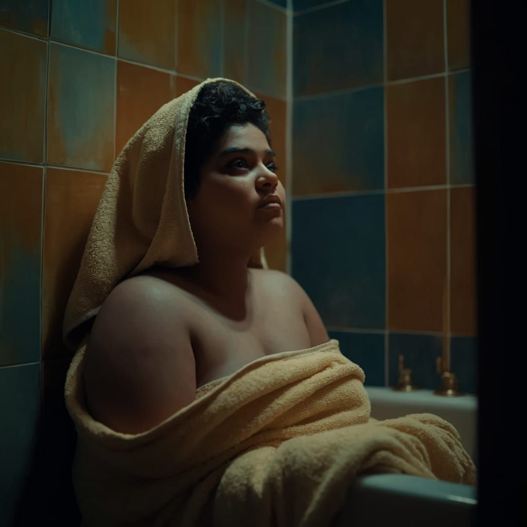 Indian Sissy in Soft Bath Towel, Cinematic Film Still