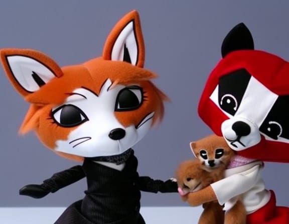 Chibi Fox and Dog Puppets Kissing