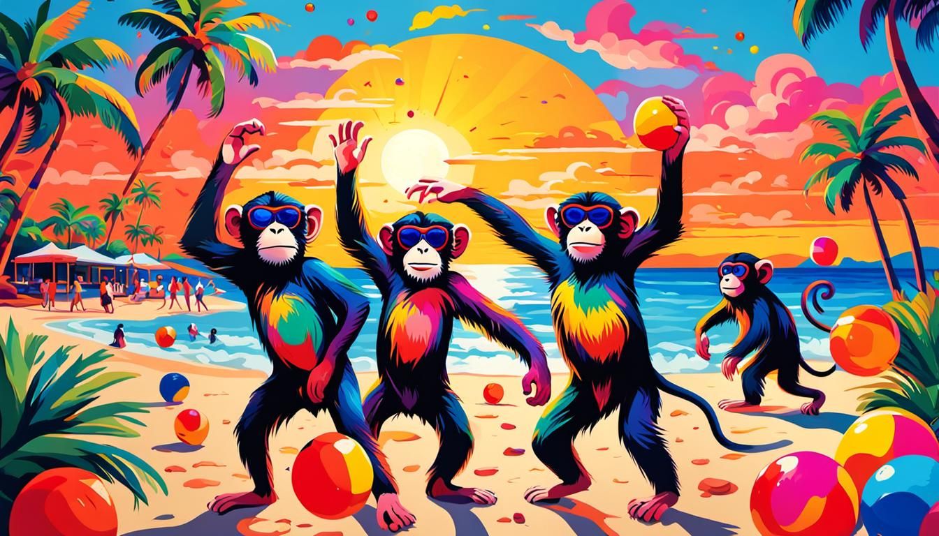 Monkeys' Beach Party in Fauvist Splash Art Style