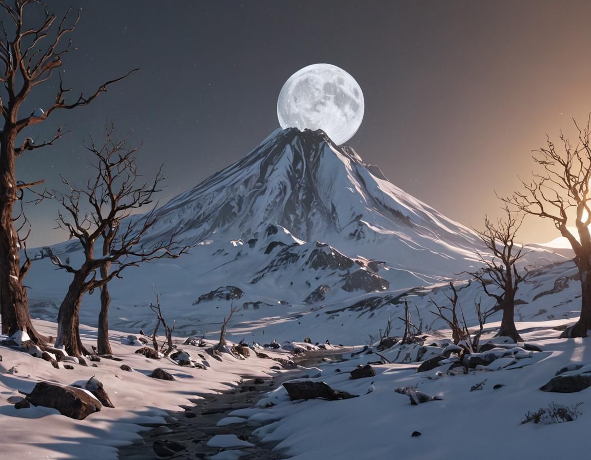 Snowy Volcano Landscape in High Fantasy Style