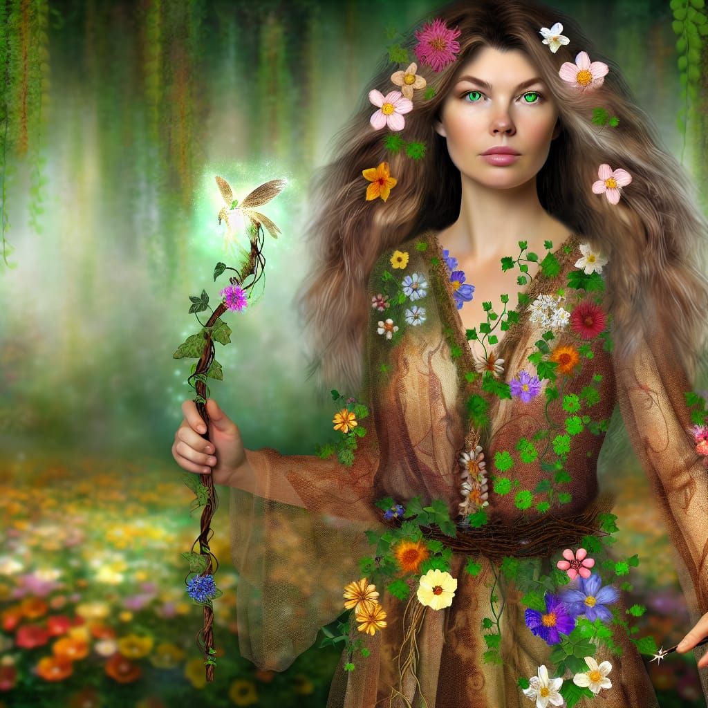 Enchanting Flower Witch in Verdant Forest
