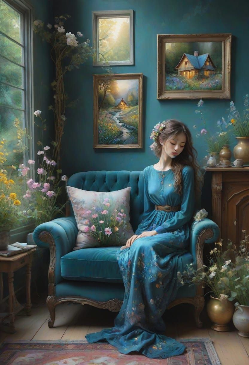 Surreal Fantasy House in Whimsical Watercolor Style