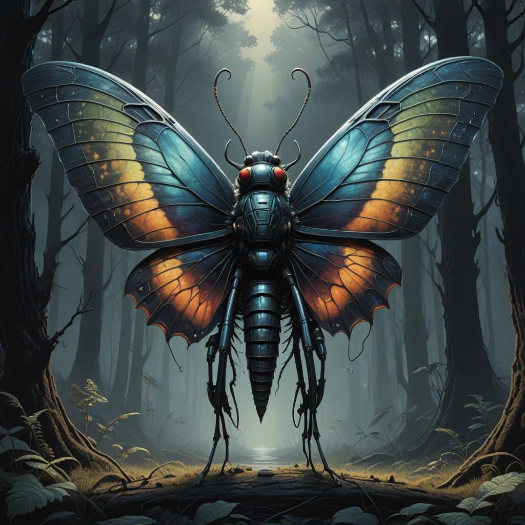 Gigantic, Iridescent Alien with Delicate Wings and Furry Bod...