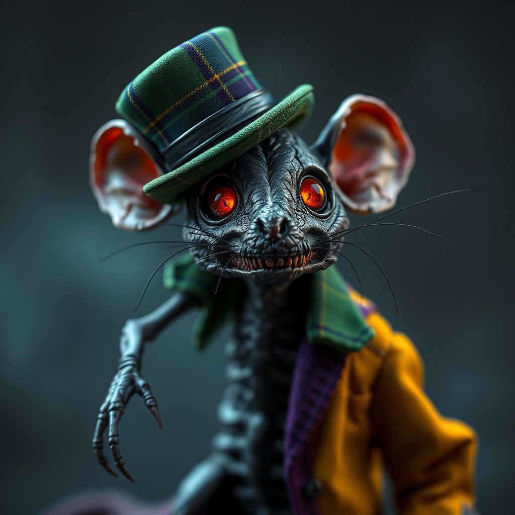 Undead Rat with Tartan Hat, Dark Fantasy Art