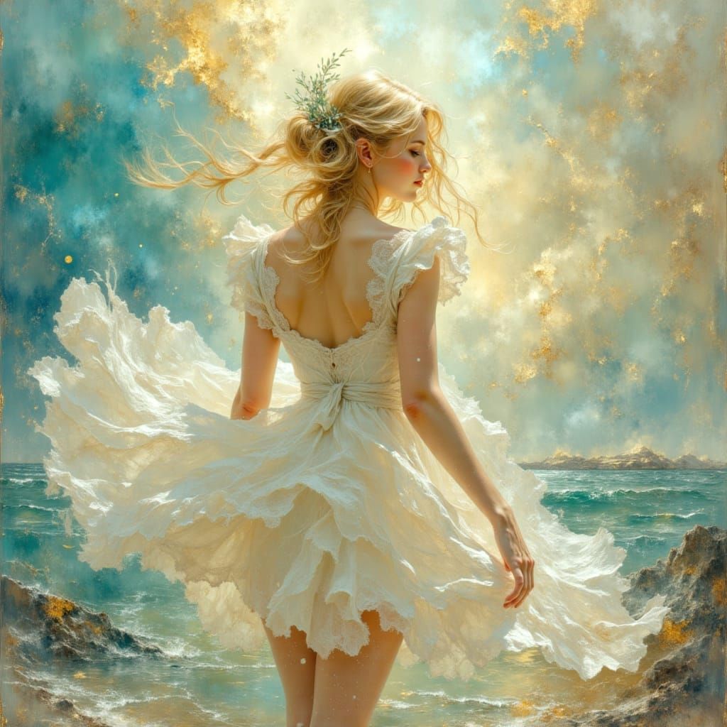 Hyperdetailed Oil Painting of Blonde Ballerina in Dreamscape