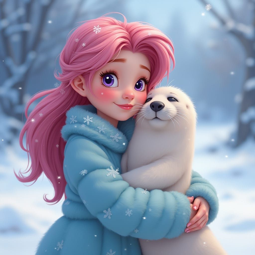 Vibrant Young Girl in Classic Disney Animation Style