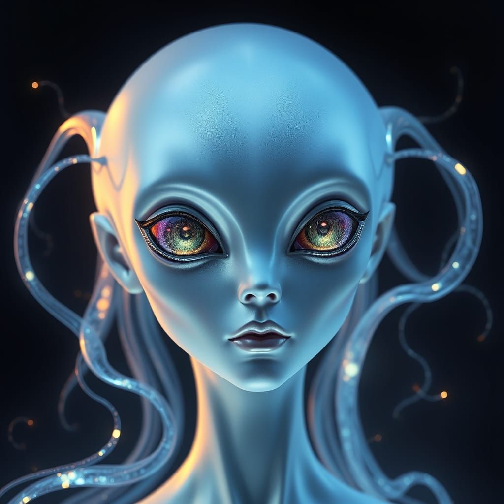 Stunning Celestial Being in Cosmic Blue and Silver