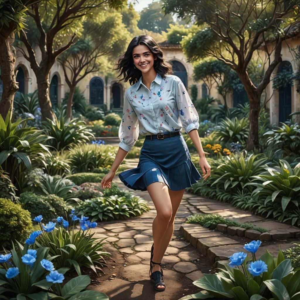 Beautiful Woman in Garden, Photorealistic Digital Art