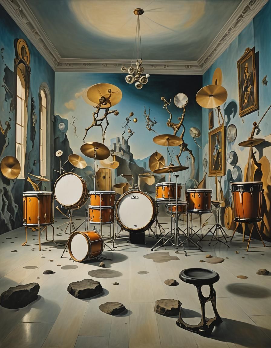 Surreal Room with Drums in Dali Style