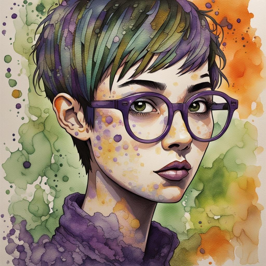 an art brut anime portrait of an edgy modern female with a p...