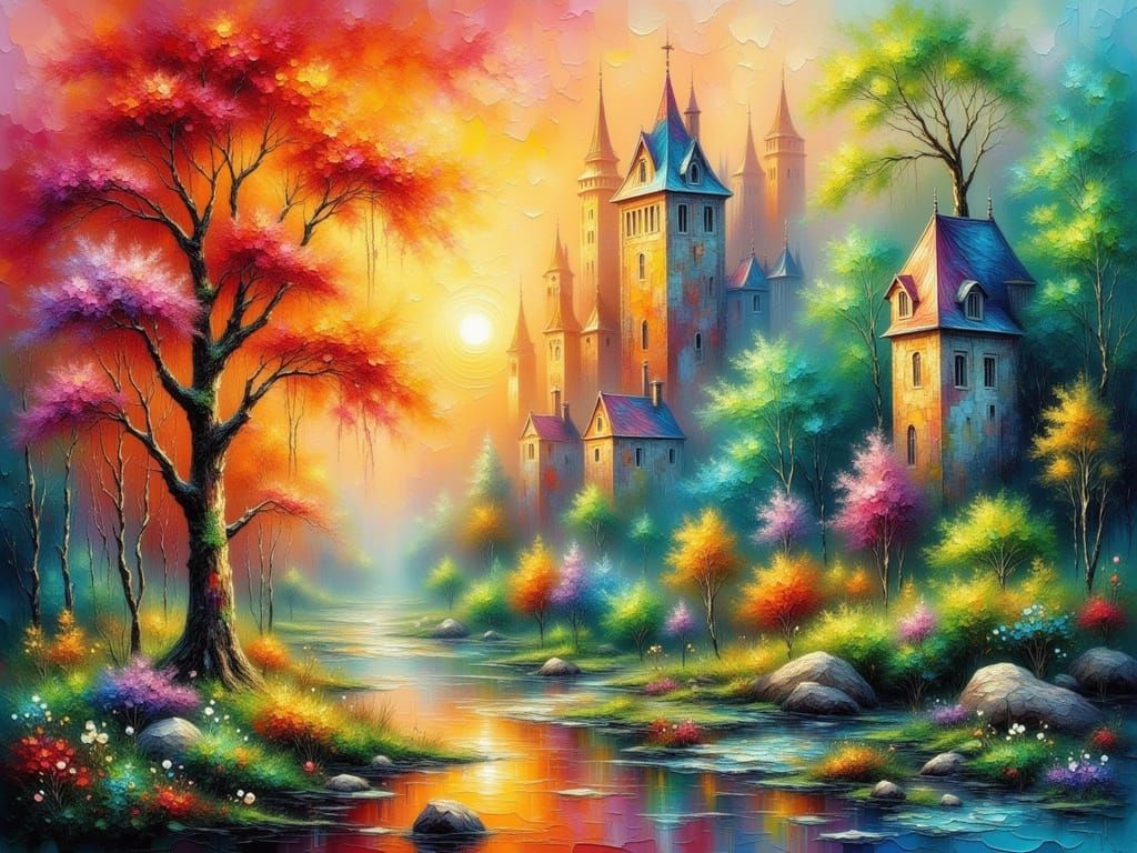 Imposing castle in the sunrise light