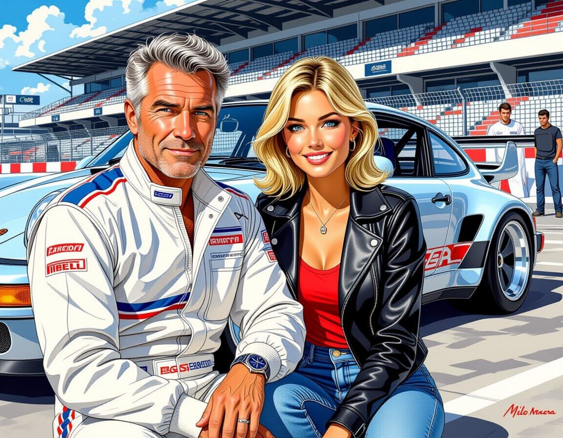 Race Car Driver and Daughter, Manara Style