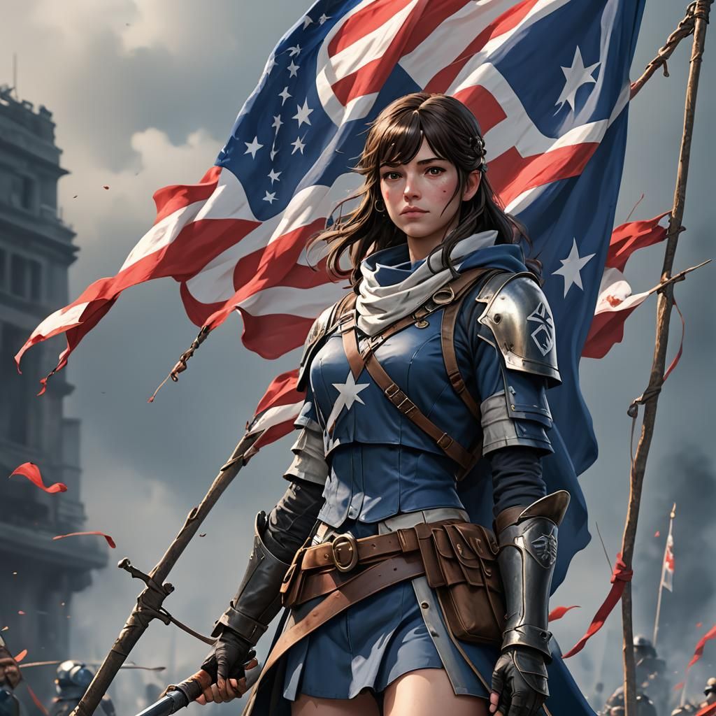 Anime-Inspired 3D Rendering of American Flag