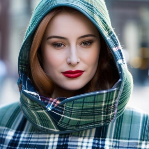 Woman in Tartan Skirt Walking in City