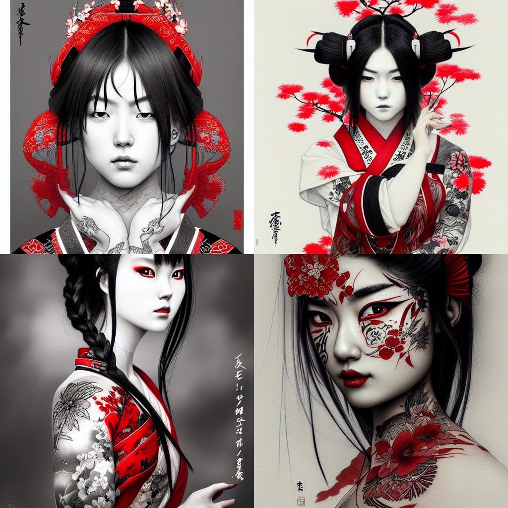 Mysterious Samurai Girl in Kimono, Digital Illustration