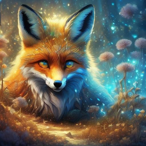 Crystalline Fox in Mossy Forest, Fantasy Art