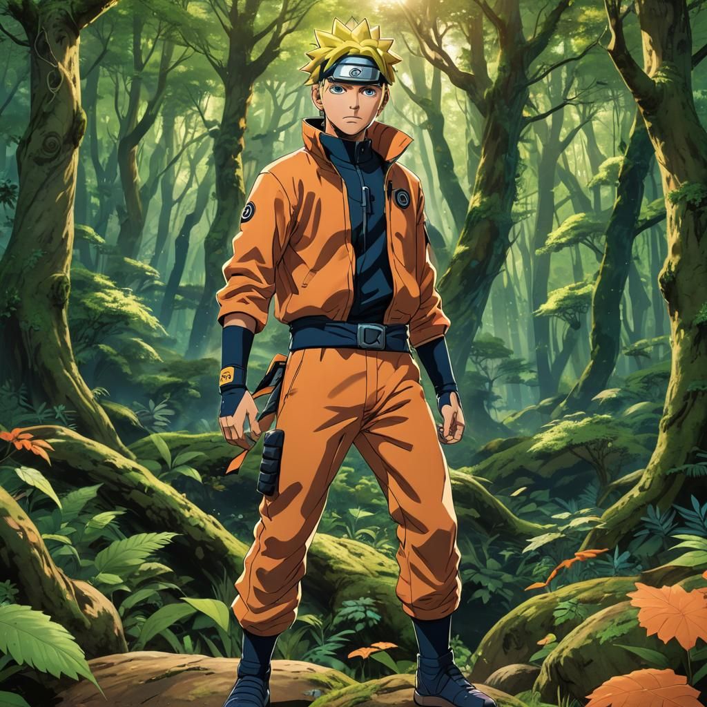 Naruto Uzumaki in Lush Forest: Fantasy Concept Art
