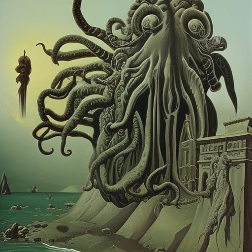 Cthulhu in R'lyeh: A Surrealist Painting